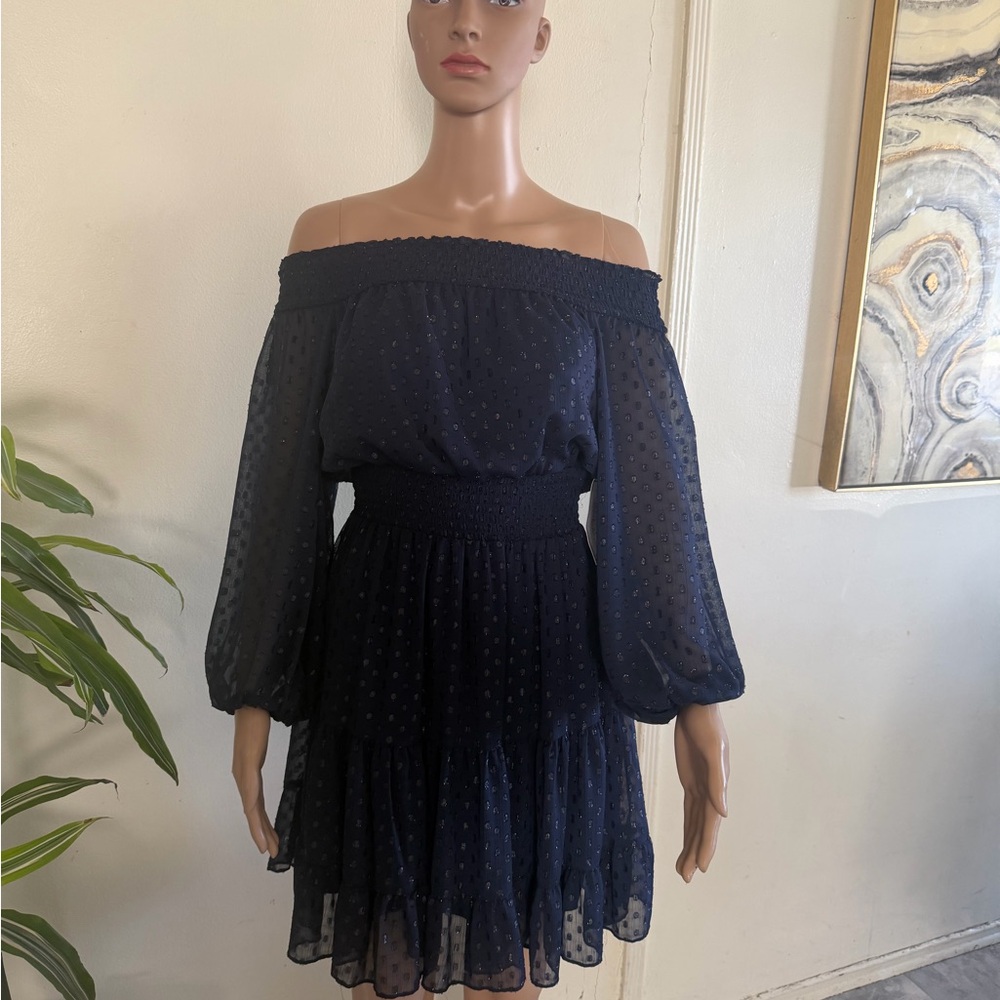 Elegant Navy Off-Shoulder Mini Dress